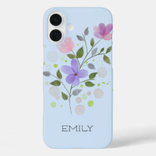 Eerste Initialen Plus Naam Emily met Bloemen iPhone 16 Plus Hoesje