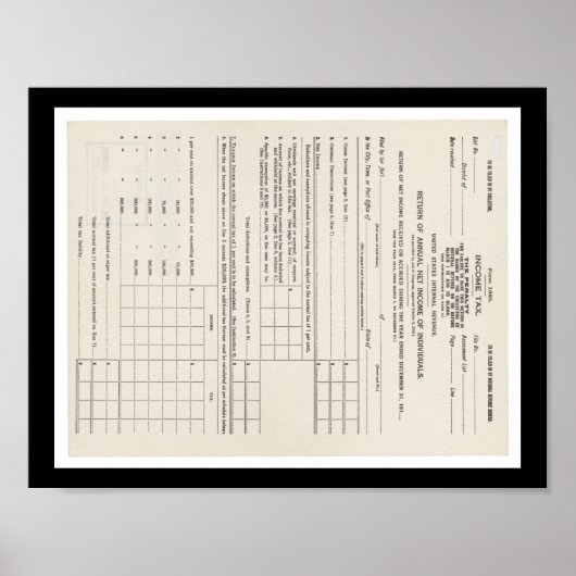 Eerste Inkomstenbelastingformulier 1040 van Amerik Poster (Voorkant)