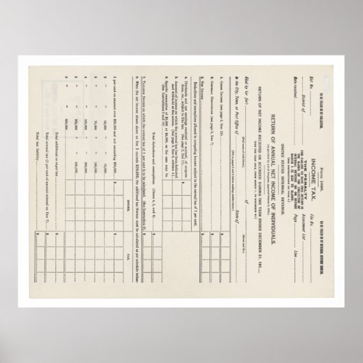 Eerste Inkomstenbelastingformulier 1040 van Amerik Poster (Voorkant)