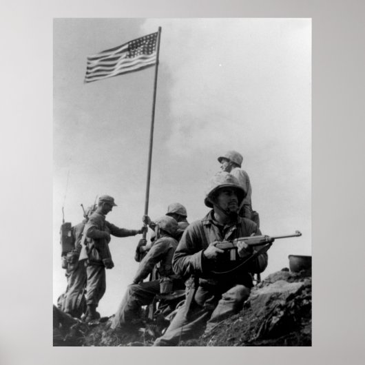 Eerste Iwo Jima Flag Raising op 23 februari 1945 Poster (Voorkant)