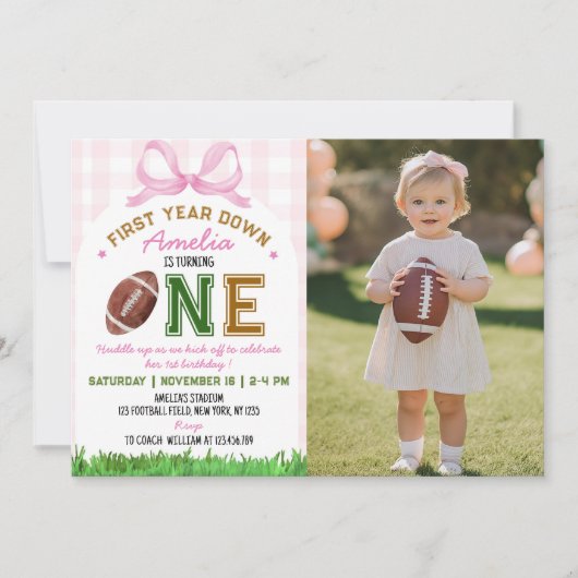 Eerste Jaar American Football Meisje 1e Verjaardag Kaart (Voorkant)