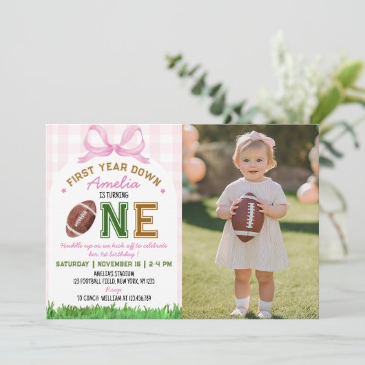 Eerste Jaar American Football Meisje 1e Verjaardag Kaart (Staand voorkant)