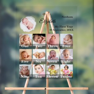 Eerste jaar baby 12 maanden foto collage mijlpaal acryl bord