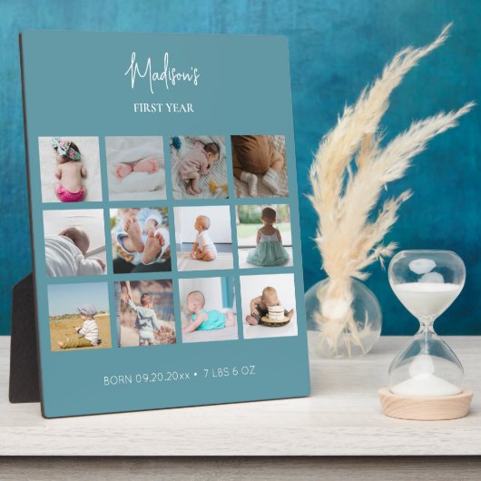 Eerste jaar baby fotosamenstelling Geboortegegeven Fotoplaat (Zijkant)