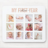 Eerste jaar Baby Girl 12 Foto Collage Muismat (Voorkant)