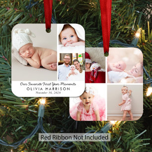 Eerste Jaar Baby Momenten Foto Kerstmis Metalen Ornament