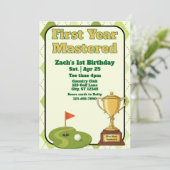 Eerste jaar behaald, golfen 1e verjaardag kaart (Staand voorkant)