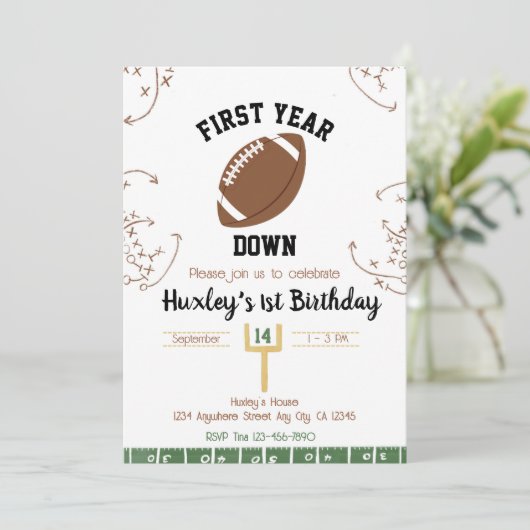 Eerste jaar down 1st Birthday Football Kaart (Staand voorkant)