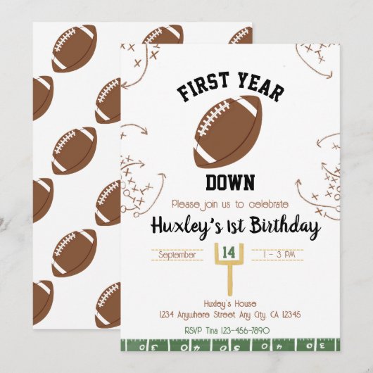 Eerste jaar down 1st Birthday Football Kaart (Voorkant / Achterkant)