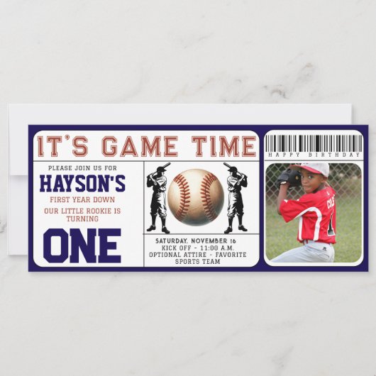 Eerste jaar Down Baseball Ticket 1e verjaardag Kaart (Voorkant)