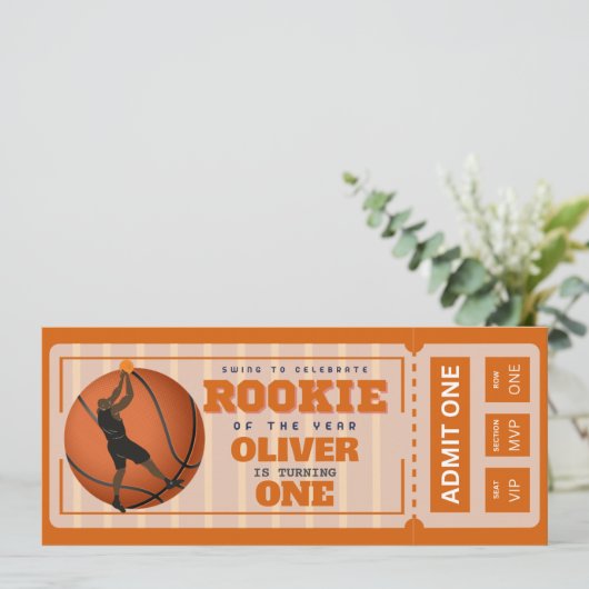 Eerste jaar down basketbal ticket verjaardag kaart (Staand voorkant)