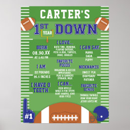 Eerste jaar Down Blue Football 1st Birthday Foam Poster