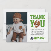 Eerste jaar Down Football 1e Verjaardag Foto Bedankkaart (Voorkant)