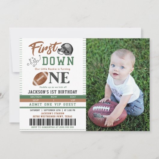 Eerste jaar Down Football 1e Verjaardag Foto Kaart (Voorkant)