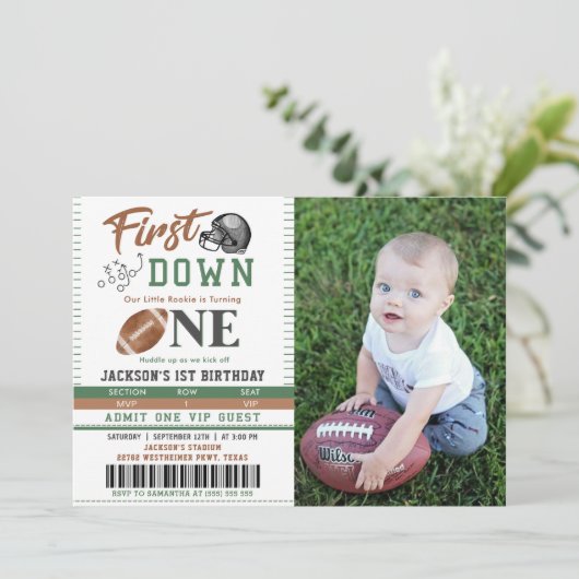 Eerste jaar Down Football 1e Verjaardag Foto Kaart (Staand voorkant)