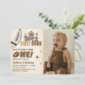 Eerste jaar Down Football 1e Verjaardag Foto Kaart (Staand voorkant)