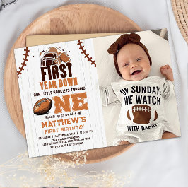 Eerste jaar Down Football 1e Verjaardag Foto Kaart