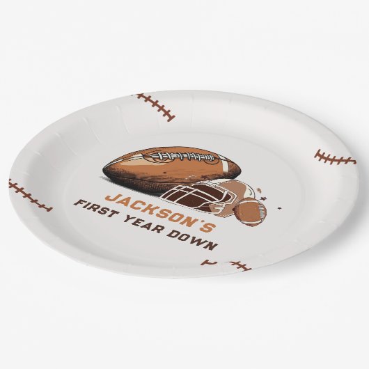 Eerste jaar Down Football 1e Verjaardag Papier Bor Papieren Bordje (Gekanteld)