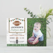 Eerste jaar Down Football 1e Verjaardagsfeestfoto Kaart (Staand voorkant)