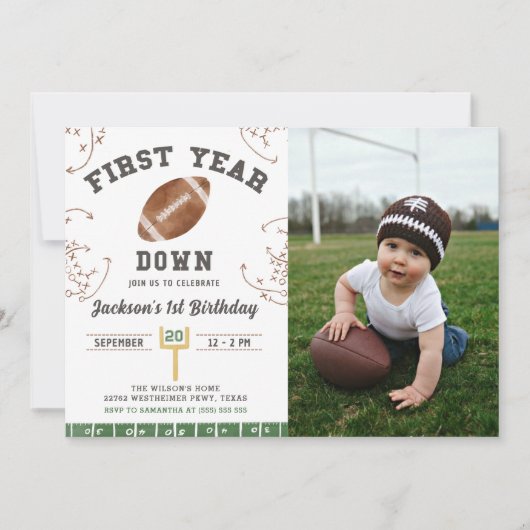 Eerste jaar Down Football 1e Verjaardagsfeestfoto Kaart (Voorkant)