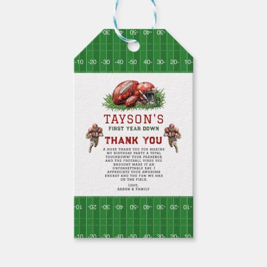 Eerste jaar Down Football 1e verjaardagsfeestje Cadeaulabel (Voorkant)