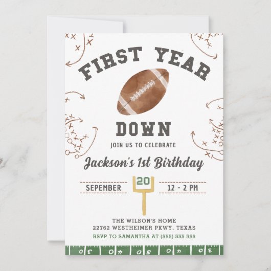 Eerste jaar Down Football 1e verjaardagsfeestje Kaart (Voorkant)