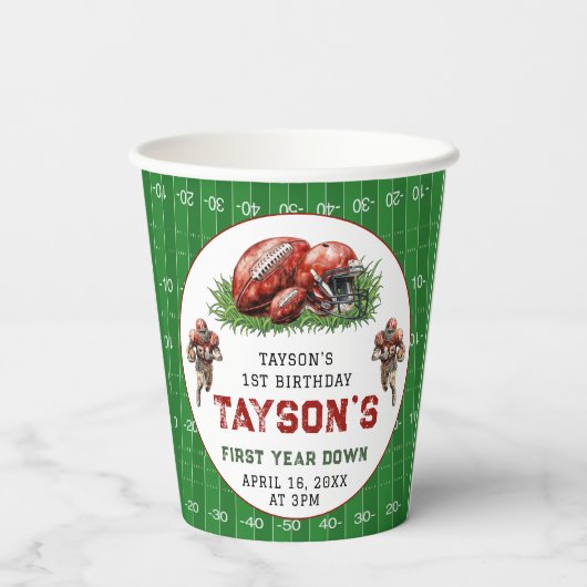 Eerste jaar Down Football 1e verjaardagsfeestje Papieren Bekers (Achterkant)