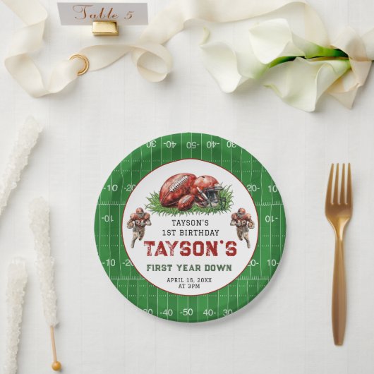 Eerste jaar Down Football 1e verjaardagsfeestje Papieren Bordje (Huwelijk)