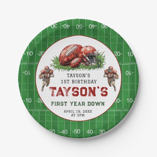 Eerste jaar Down Football 1e verjaardagsfeestje Papieren Bordje (Voorkant)