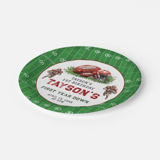 Eerste jaar Down Football 1e verjaardagsfeestje Papieren Bordje (Gekanteld)