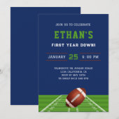 Eerste jaar Down Football - 1e Verjaardagsjongen Kaart (Voorkant / Achterkant)