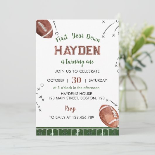 Eerste jaar Down Football 1e verjaardagsuitnodigin Kaart (Staand voorkant)