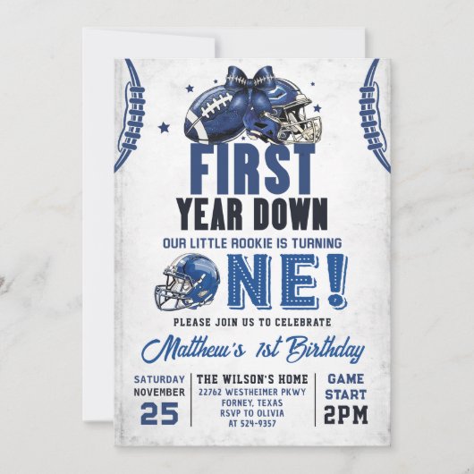 Eerste jaar Down Football 1e verjaardagsuitnodigin Kaart (Voorkant)