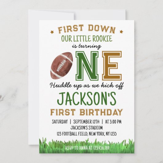 Eerste jaar Down Football 1e verjaardagsuitnodigin Kaart (Voorkant)