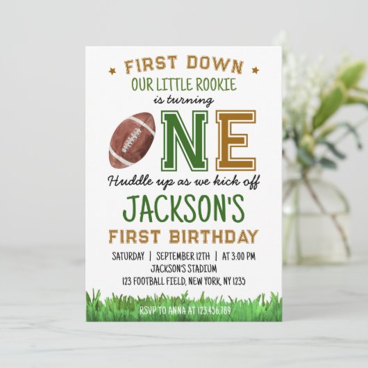 Eerste jaar Down Football 1e verjaardagsuitnodigin Kaart (Staand voorkant)
