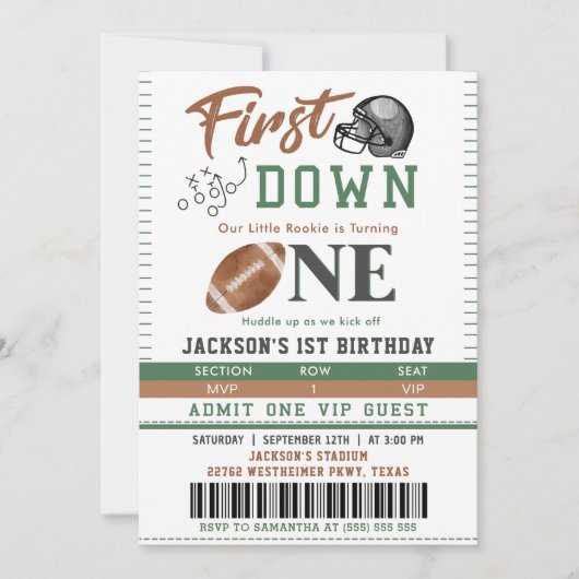 Eerste jaar Down Football 1e verjaardagsuitnodigin Kaart (Voorkant)