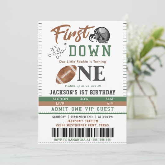 Eerste jaar Down Football 1e verjaardagsuitnodigin Kaart (Staand voorkant)