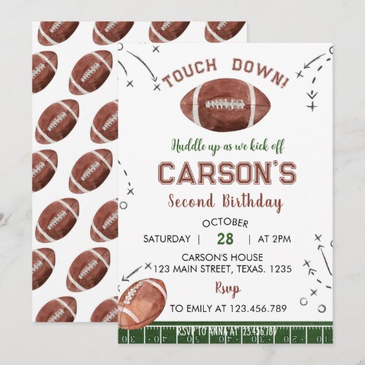 Eerste jaar Down Football Boy Verjaardagsuitnodigi Kaart (Voorkant / Achterkant)