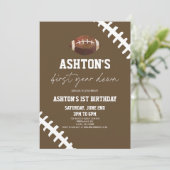 Eerste jaar Down Football Brown 1e verjaardag Kaart (Staand voorkant)