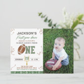 Eerste jaar Down Football Eerste Verjaardag Foto Kaart (Staand voorkant)