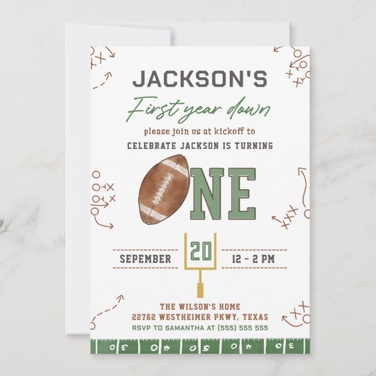 Eerste jaar Down Football Eerste Verjaardagsfeest Kaart (Voorkant)