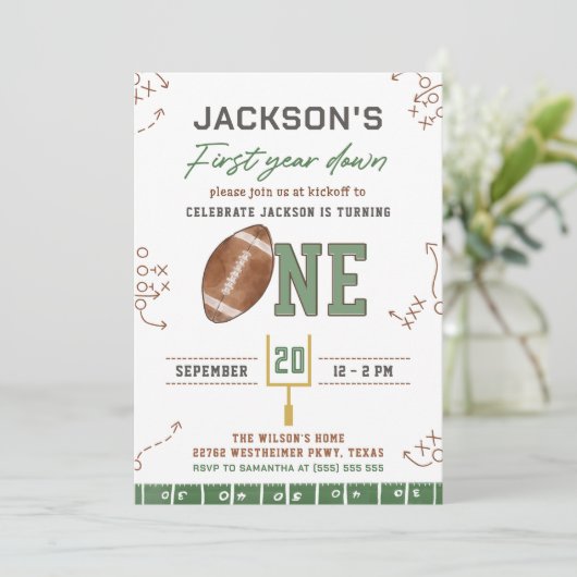 Eerste jaar Down Football Eerste Verjaardagsfeest Kaart (Staand voorkant)