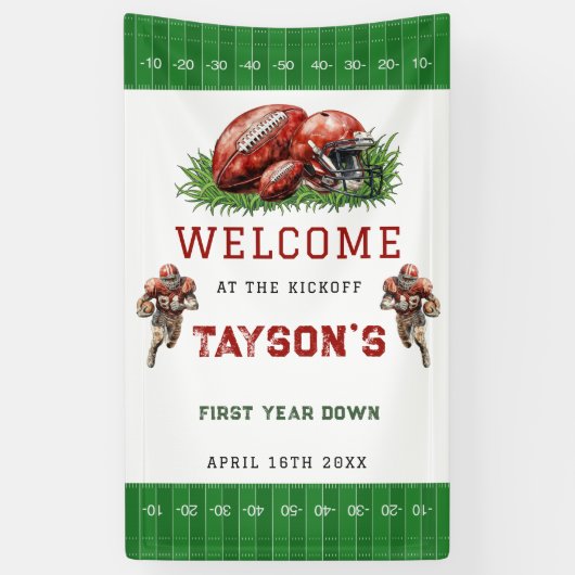 Eerste jaar Down Football foto 1e verjaardagsfeest Spandoek (Verticaal)