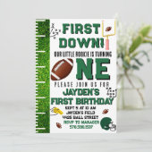 Eerste jaar Down football thema jongens verjaardag Kaart (Staand voorkant)