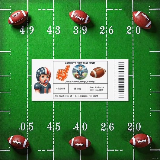 Eerste jaar Down Football Ticket 1e verjaardag Kaart