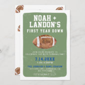 Eerste jaar Down Football, Twin 1e verjaardagsfees Kaart (Voorkant / Achterkant)