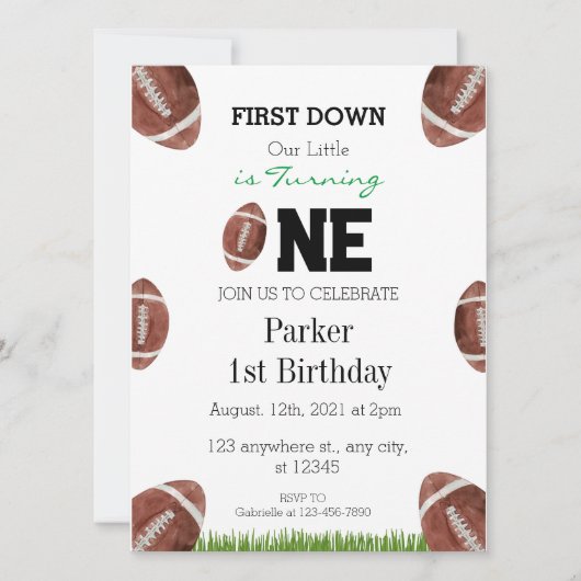 Eerste jaar down Football uitnodiging (Voorkant)