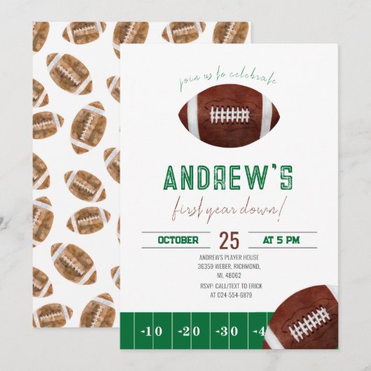Eerste jaar down Football uitnodiging (Voorkant / Achterkant)