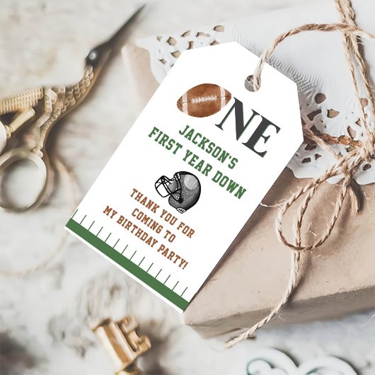 Eerste jaar Down Football Verjaardag Dank u Cadeaulabel