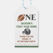 Eerste jaar Down Football Verjaardag Dank u Cadeaulabel (Voorkant)